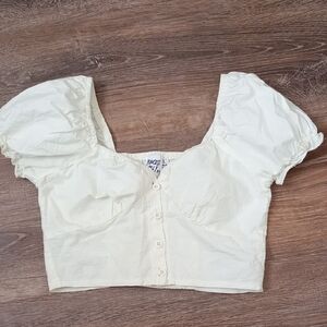 Princess Polly White Puff Sleeve Button-Front Crop Top